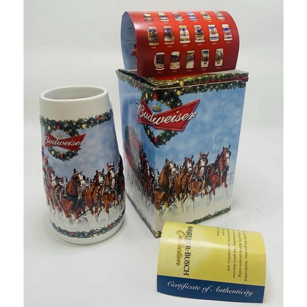 2009 Budweiser Holiday Stein A Holiday Tradition Clydesdales Box COA Insert Card